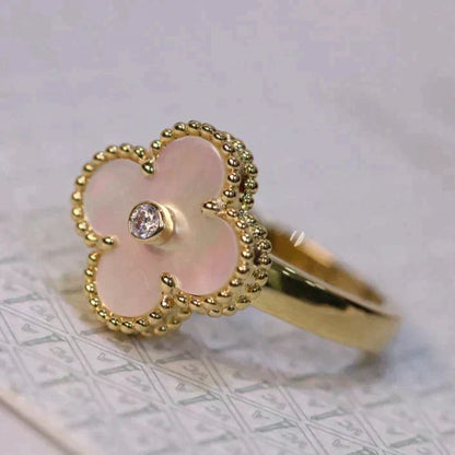 [⭐Clover Jewelry]CLOVER PINK MOP RING GOLD DIAMOND