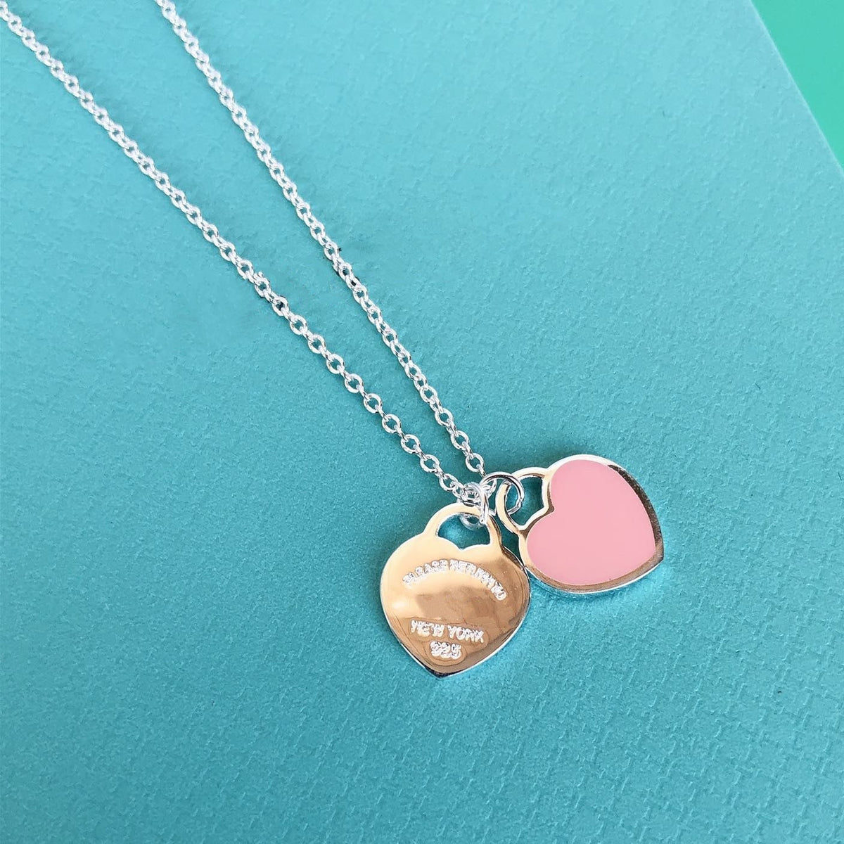 [Clover Jewelry]DOUBLE HEART PEDANT SILVER NECKLACE
