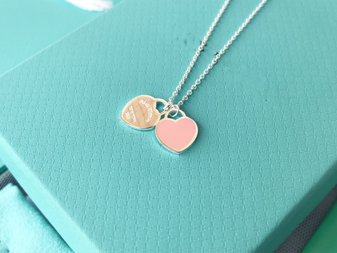 [Clover Jewelry]DOUBLE HEART PEDANT SILVER NECKLACE