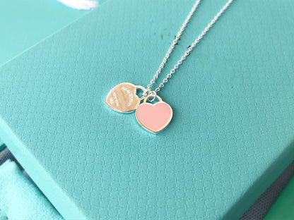 [Clover Jewelry]DOUBLE HEART PEDANT SILVER NECKLACE