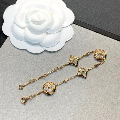 [⭐Clover Jewelry]STAR AND SUN 4 MOTIFS GOLD DIAMONDS BRACELET