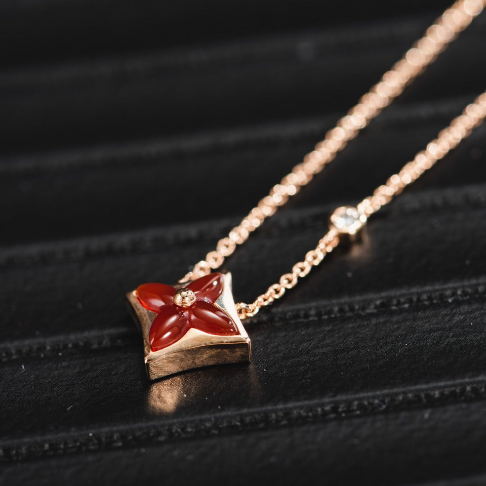 [⭐Clover Jewelry]STAR NECKLACE PINK GOLD 1 DIAMOND