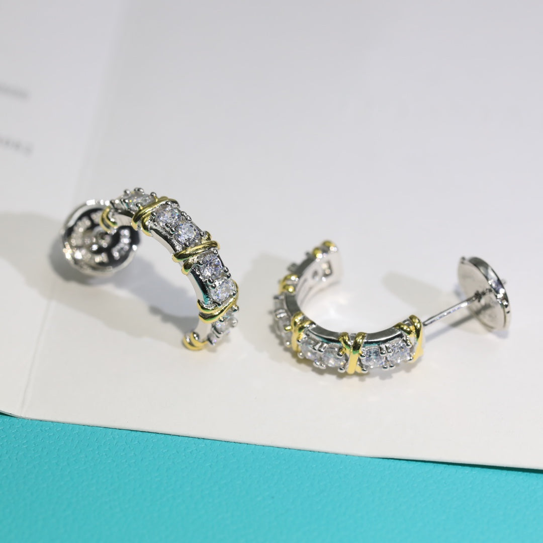 [Clover Jewelry]TWENTY STONE HOOP GOLD EARRINGS