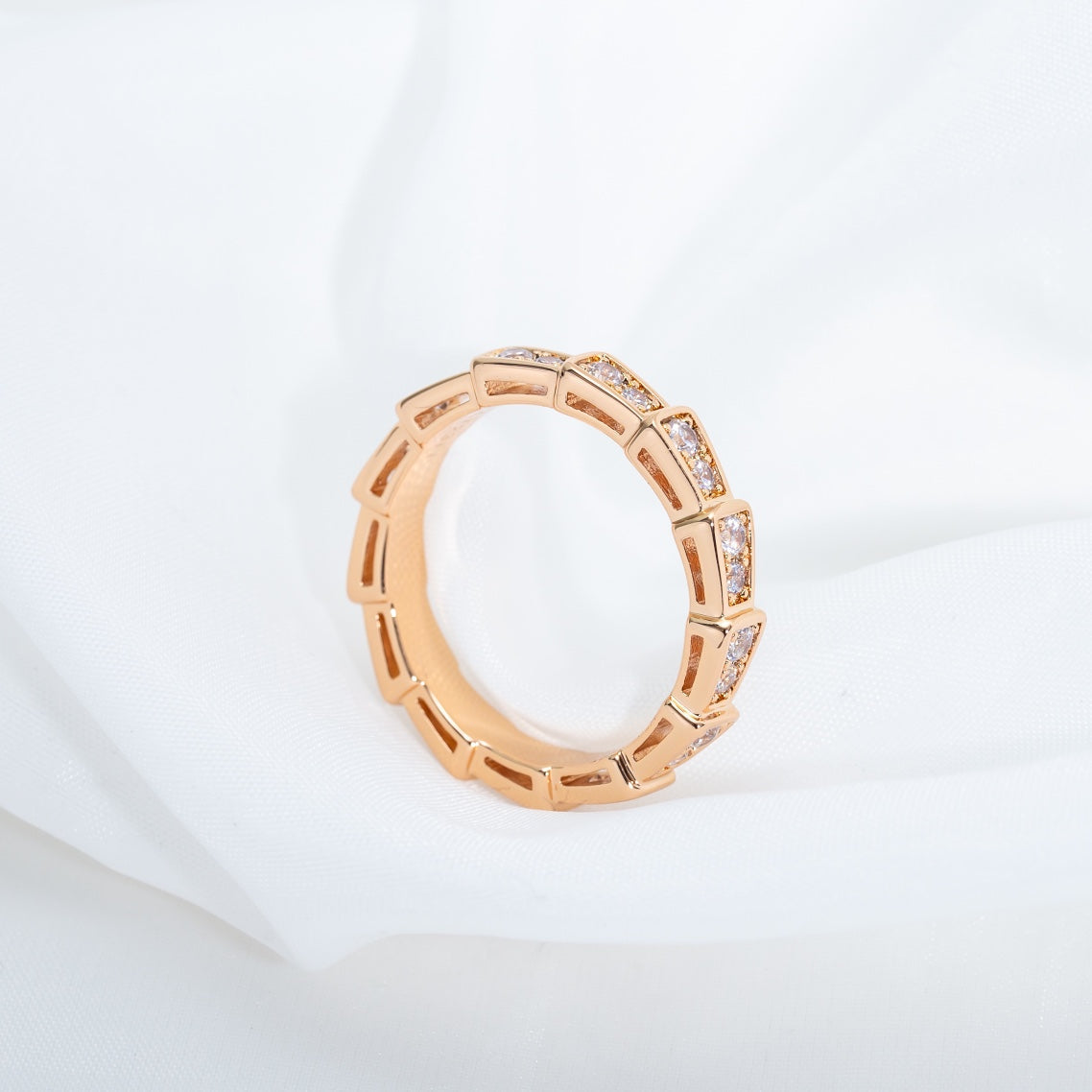 [⭐Clover Jewelry]SERPENTI RING PINK GOLD DIAMOND PAVED 3MM