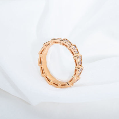 [⭐Clover Jewelry]SERPENTI RING PINK GOLD DIAMOND PAVED 3MM
