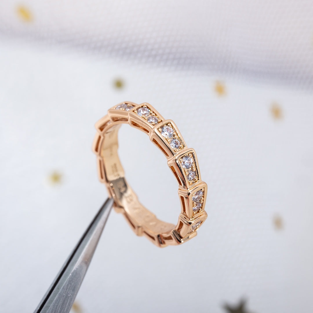 [⭐Clover Jewelry]SERPENTI RING PINK GOLD DIAMOND PAVED 3MM