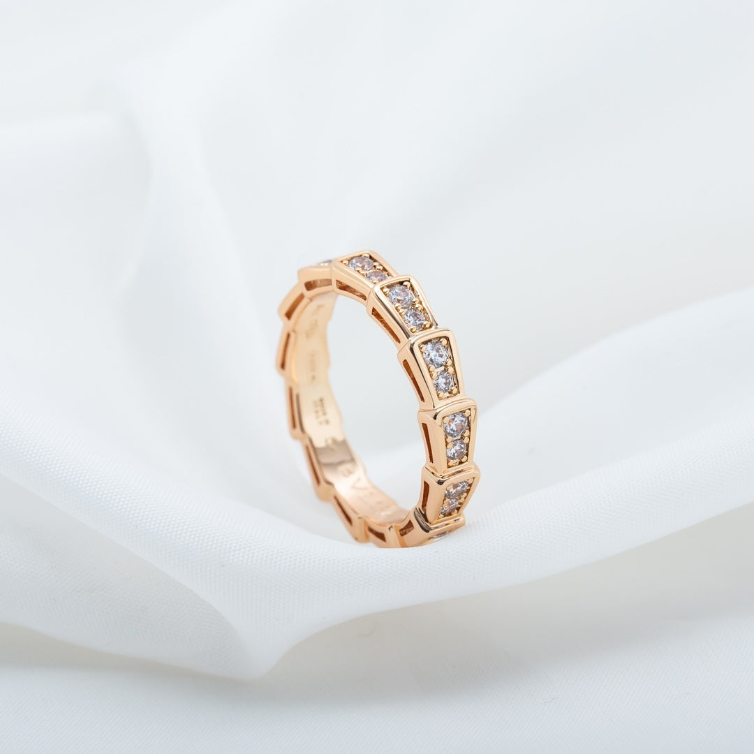 [⭐Clover Jewelry]SERPENTI RING PINK GOLD DIAMOND PAVED 3MM