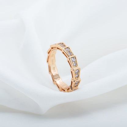 [⭐Clover Jewelry]SERPENTI RING PINK GOLD DIAMOND PAVED 3MM