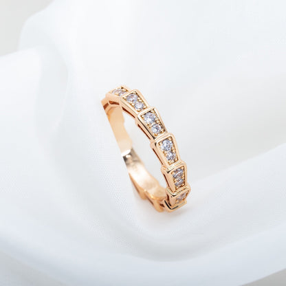 [⭐Clover Jewelry]SERPENTI RING PINK GOLD DIAMOND PAVED 3MM
