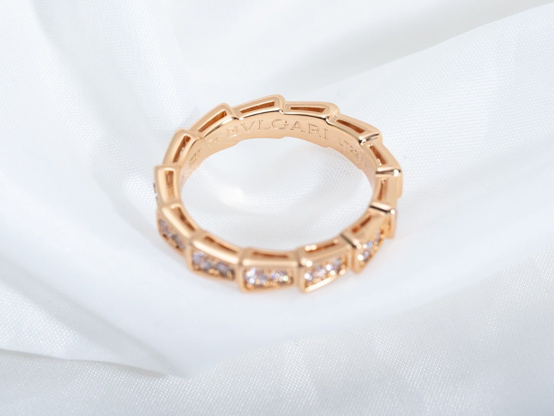 [⭐Clover Jewelry]SERPENTI RING PINK GOLD DIAMOND PAVED 3MM