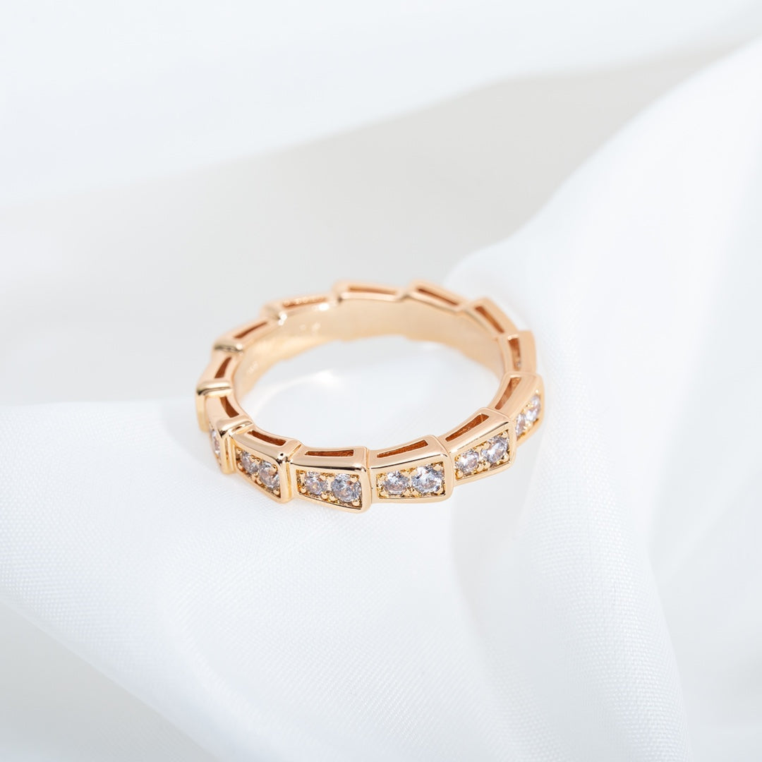 [⭐Clover Jewelry]SERPENTI RING PINK GOLD DIAMOND PAVED 3MM