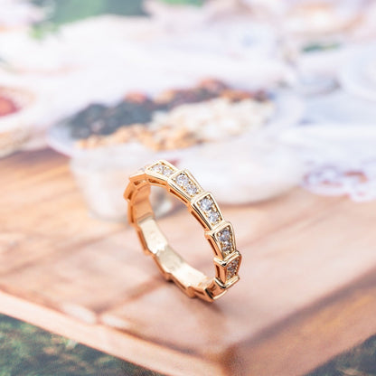 [⭐Clover Jewelry]SERPENTI RING PINK GOLD DIAMOND PAVED 3MM