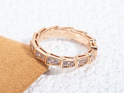 [⭐Clover Jewelry]SERPENTI RING PINK GOLD DIAMOND PAVED 3MM