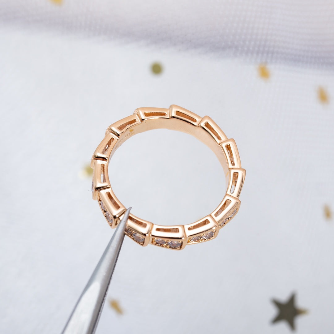 [⭐Clover Jewelry]SERPENTI RING PINK GOLD DIAMOND PAVED 3MM