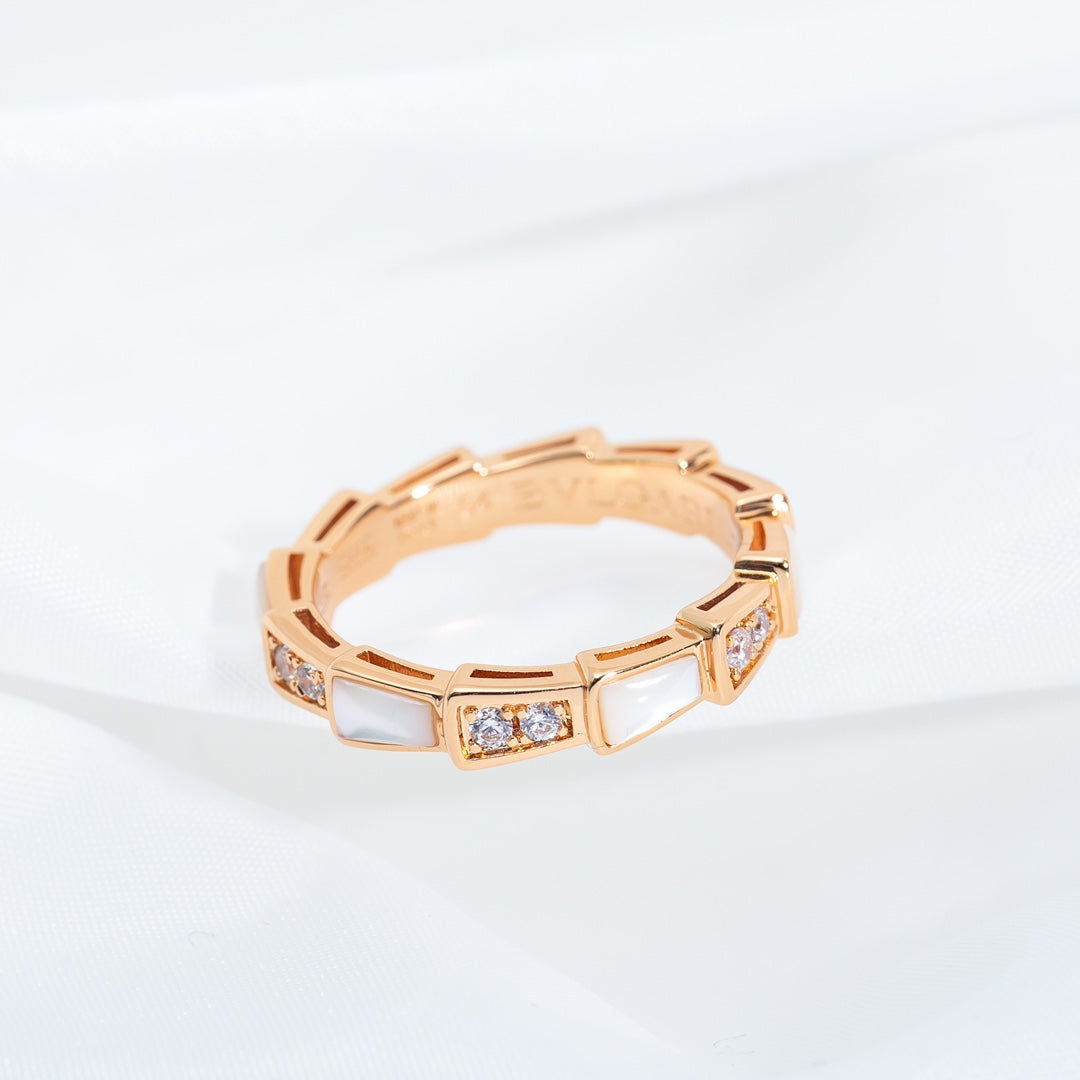 [⭐Clover Jewelry]SERPENTI RING PINK GOLD DIAMOND MOP 3MM