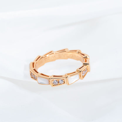 [⭐Clover Jewelry]SERPENTI RING PINK GOLD DIAMOND MOP 3MM