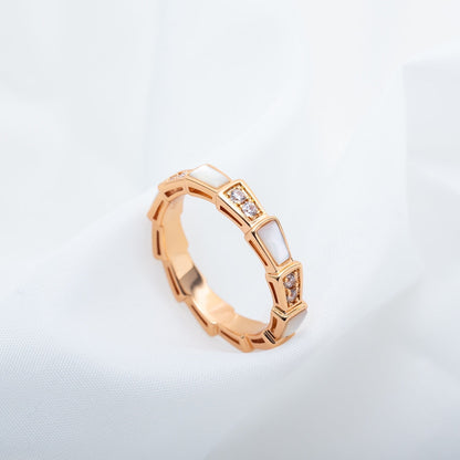 [⭐Clover Jewelry]SERPENTI RING PINK GOLD DIAMOND MOP 3MM
