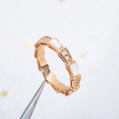 [⭐Clover Jewelry]SERPENTI RING PINK GOLD DIAMOND MOP 3MM