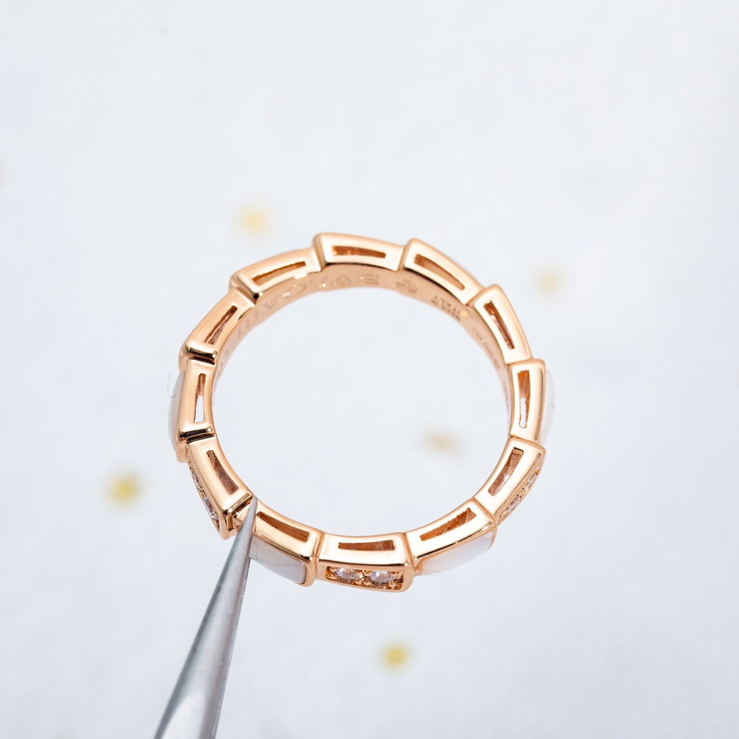 [⭐Clover Jewelry]SERPENTI RING PINK GOLD DIAMOND MOP 3MM
