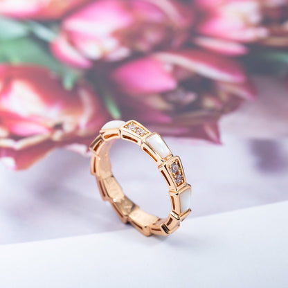 [⭐Clover Jewelry]SERPENTI RING PINK GOLD DIAMOND MOP 3MM