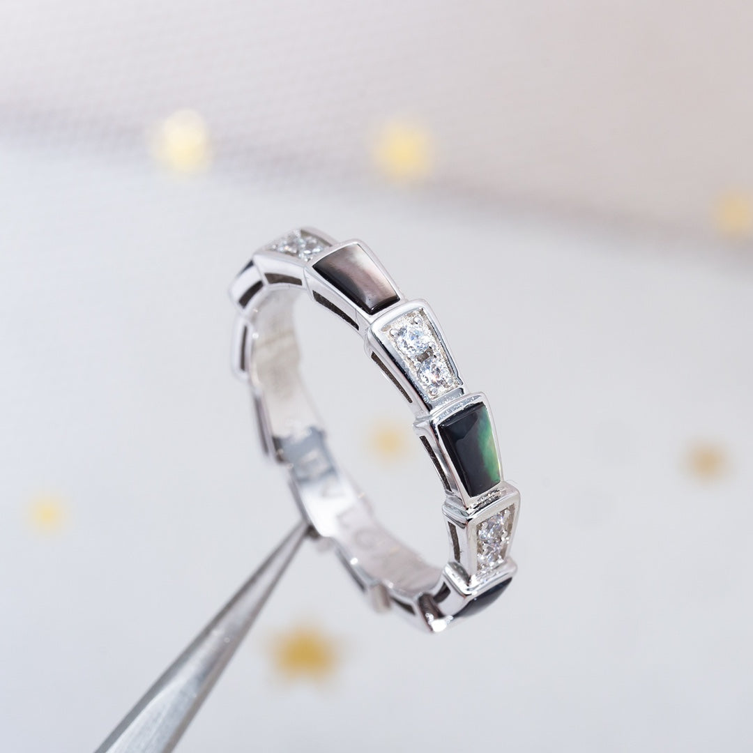 [⭐Clover Jewelry]SERPENTI RING SILVER  DIAMOND BLACK MOP 3MM
