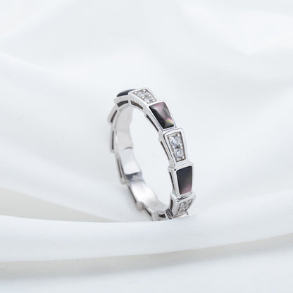 [⭐Clover Jewelry]SERPENTI RING SILVER  DIAMOND BLACK MOP 3MM