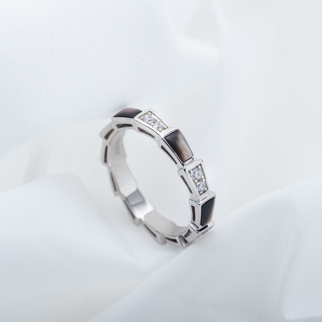 [⭐Clover Jewelry]SERPENTI RING SILVER  DIAMOND BLACK MOP 3MM