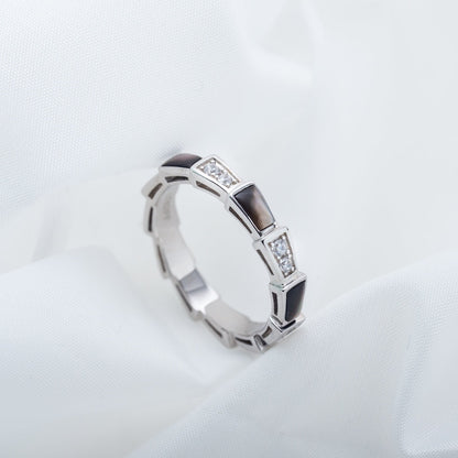 [⭐Clover Jewelry]SERPENTI RING SILVER  DIAMOND BLACK MOP 3MM