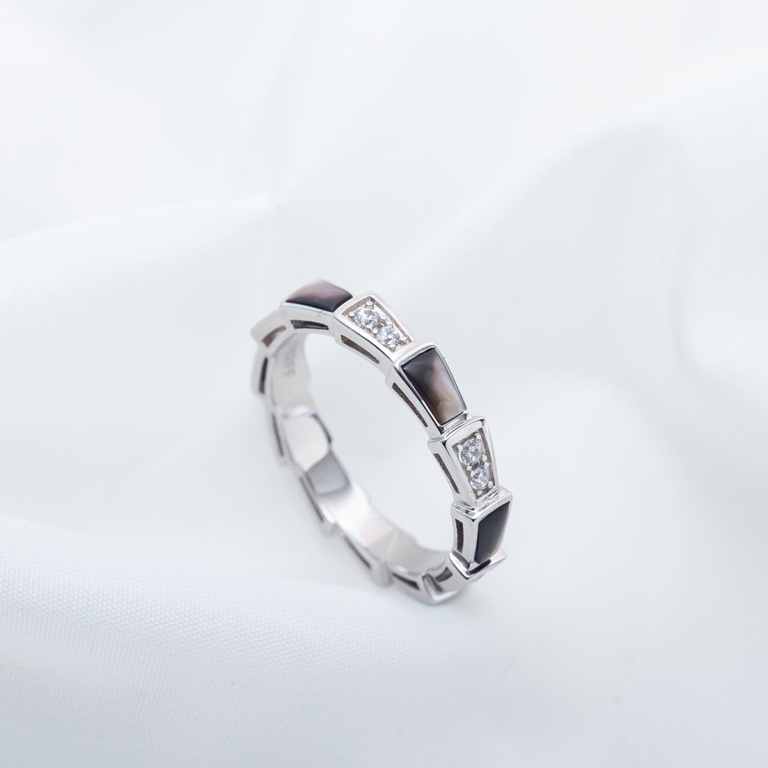 [⭐Clover Jewelry]SERPENTI RING SILVER  DIAMOND BLACK MOP 3MM