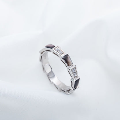 [⭐Clover Jewelry]SERPENTI RING SILVER  DIAMOND BLACK MOP 3MM