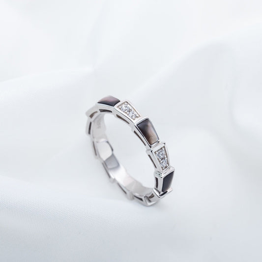 [⭐Clover Jewelry]SERPENTI RING SILVER  DIAMOND BLACK MOP 3MM