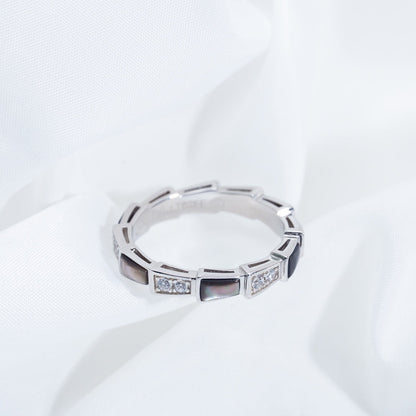 [⭐Clover Jewelry]SERPENTI RING SILVER  DIAMOND BLACK MOP 3MM
