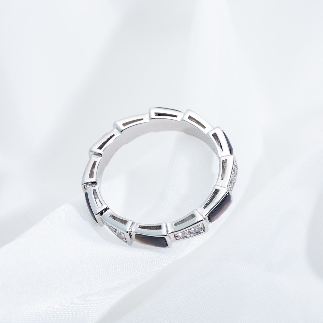 [⭐Clover Jewelry]SERPENTI RING SILVER  DIAMOND BLACK MOP 3MM