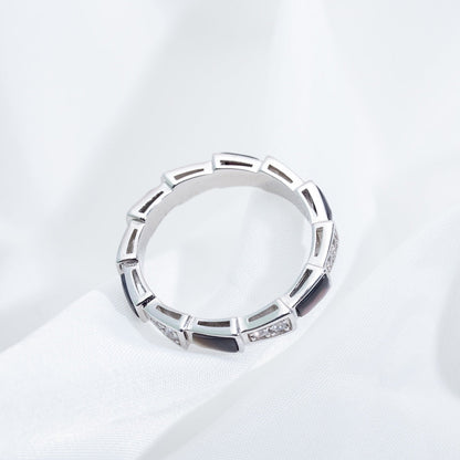 [⭐Clover Jewelry]SERPENTI RING SILVER  DIAMOND BLACK MOP 3MM