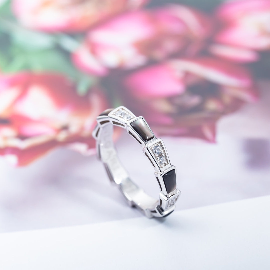 [⭐Clover Jewelry]SERPENTI RING SILVER  DIAMOND BLACK MOP 3MM