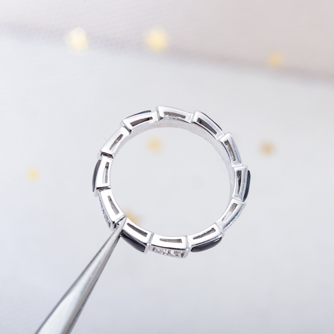 [⭐Clover Jewelry]SERPENTI RING SILVER  DIAMOND BLACK MOP 3MM