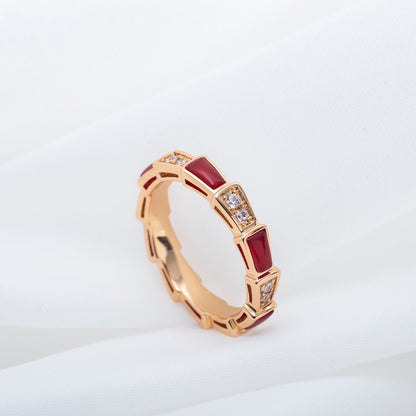 [⭐Clover Jewelry]SERPENTI RING PINK GOLD CARNELIAN DIAMOND 3MM