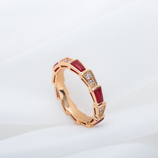 [⭐Clover Jewelry]SERPENTI RING PINK GOLD CARNELIAN DIAMOND 3MM