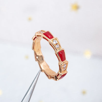 [⭐Clover Jewelry]SERPENTI RING PINK GOLD CARNELIAN DIAMOND 3MM