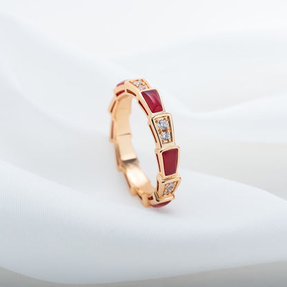 [⭐Clover Jewelry]SERPENTI RING PINK GOLD CARNELIAN DIAMOND 3MM