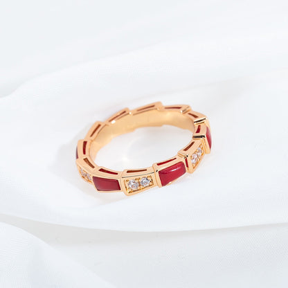 [⭐Clover Jewelry]SERPENTI RING PINK GOLD CARNELIAN DIAMOND 3MM