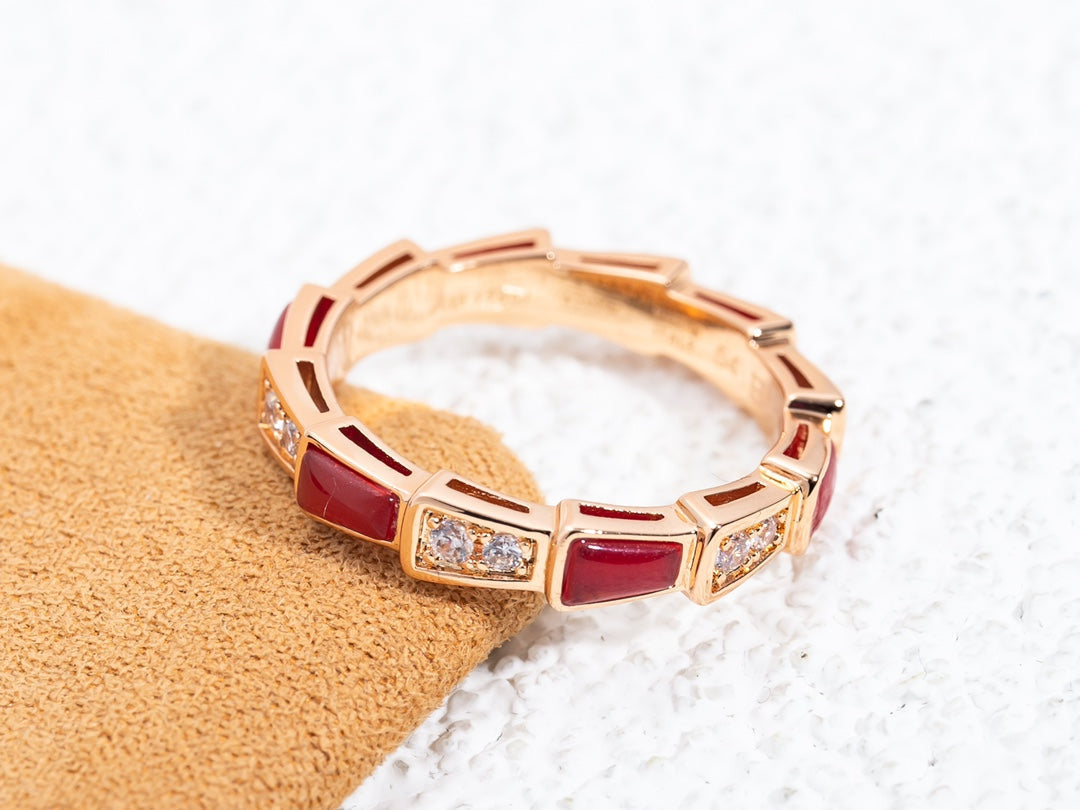 [⭐Clover Jewelry]SERPENTI RING PINK GOLD CARNELIAN DIAMOND 3MM