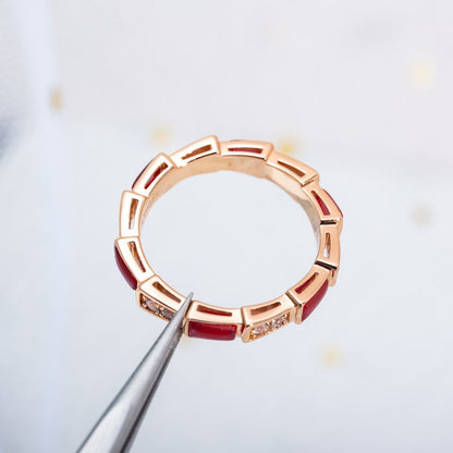 [⭐Clover Jewelry]SERPENTI RING PINK GOLD CARNELIAN DIAMOND 3MM