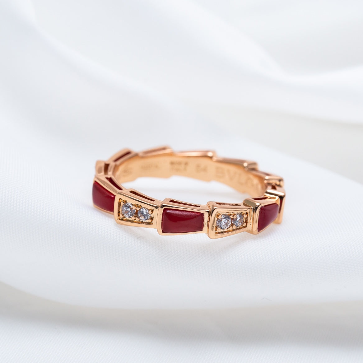 [⭐Clover Jewelry]SERPENTI RING PINK GOLD CARNELIAN DIAMOND 3MM
