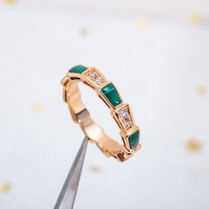 [⭐Clover Jewelry]SERPENTI RING PINK GOLD MALACHITE DIAMOND 3MM