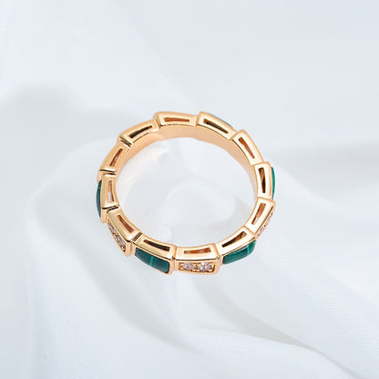 [⭐Clover Jewelry]SERPENTI RING PINK GOLD MALACHITE DIAMOND 3MM