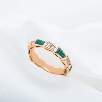 [⭐Clover Jewelry]SERPENTI RING PINK GOLD MALACHITE DIAMOND 3MM