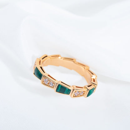 [⭐Clover Jewelry]SERPENTI RING PINK GOLD MALACHITE DIAMOND 3MM