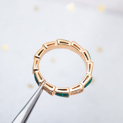 [⭐Clover Jewelry]SERPENTI RING PINK GOLD MALACHITE DIAMOND 3MM