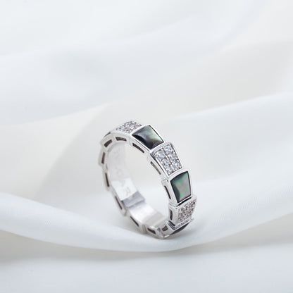 [⭐Clover Jewelry]SERPENTI RING SILVER DIAMOND BLACK MOP 4MM
